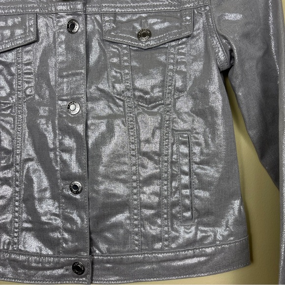 GAP Kids Metallic Shine Denim Jacket Size Large Silver School Casual Shiny Youth - Picture 6 of 14